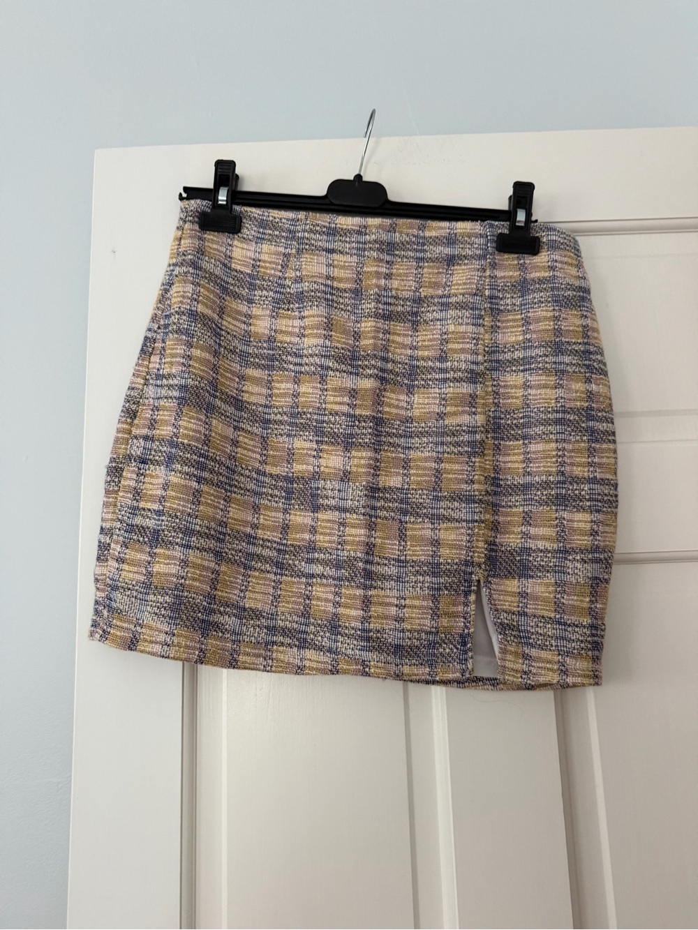 Almost Famous Yellow & Blue Plaid Tweed Mini Skirt